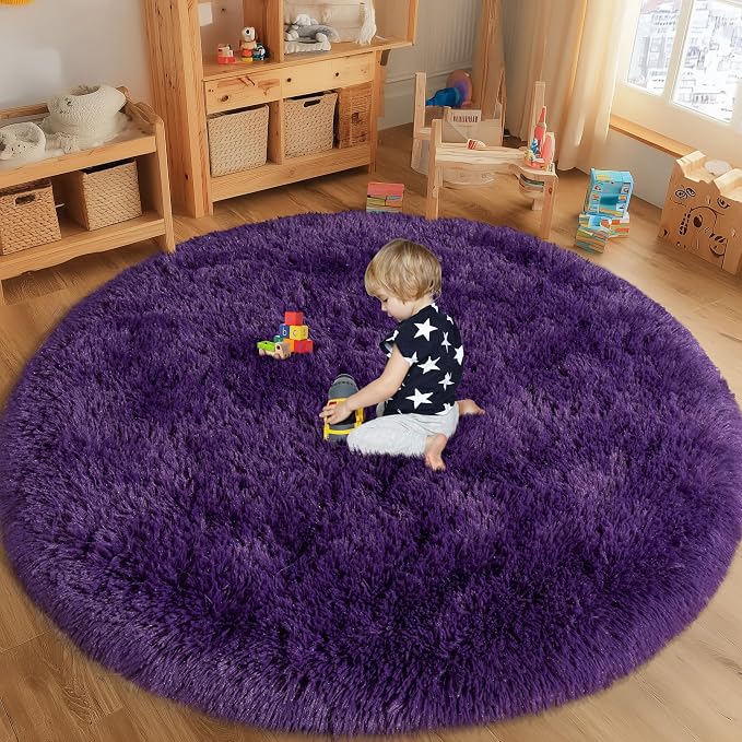 Round Purple Rug for Bedroom, 7 ft Circle Area Rugs for Living Room, Soft Large - Image 5