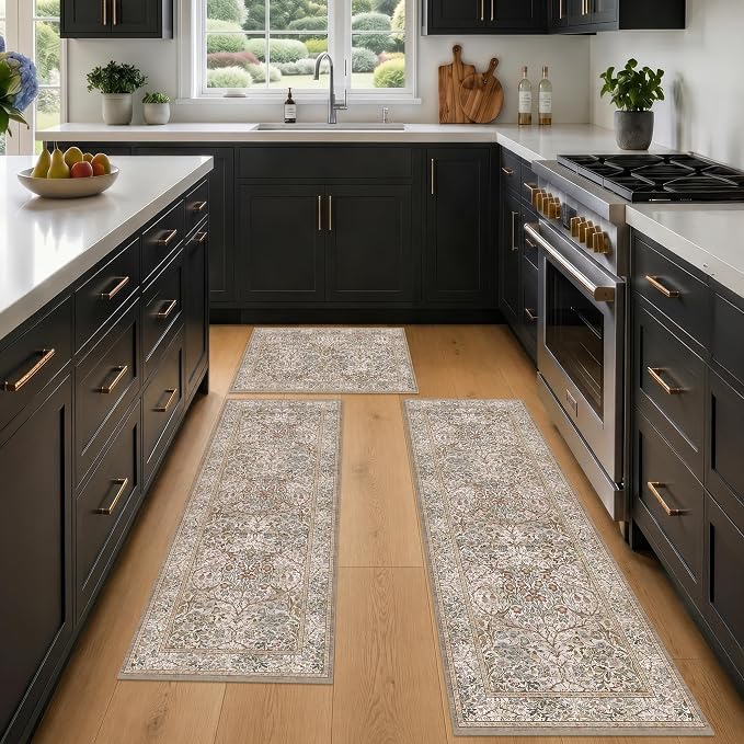 JTJ Washable Kitchen Rug Set of 3, Non-Slip Low Pile Mats in Calming Neutral - Image 8