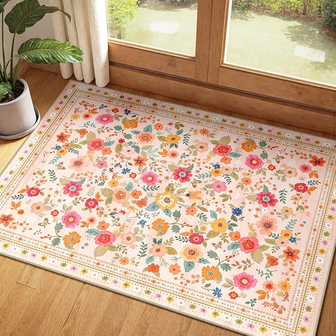 2x3 Area Rugs for Living Room Vacuum-Friendly Machine Washable Area Rug Flower by meejou