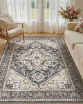 5x8 Vintage Area Rug: Washable Neutral Soft Non Slip Thin Large Floor Carpet by MICGEEK