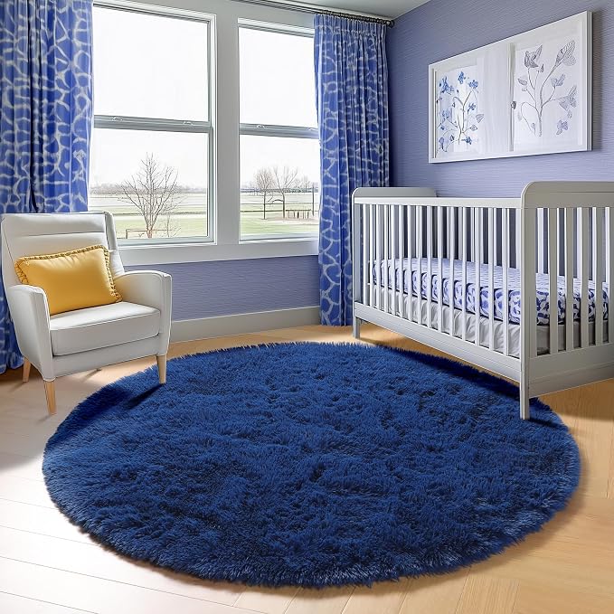 ONASAR Navy Blue Round Area Rugs 5ft, Soft Bedroom Circle Rug Floor Mat - Image 7