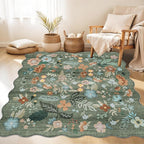 Floral Square Area Rug for Family: Washable 5x5 Scalloped Carpet for Living - Image 8