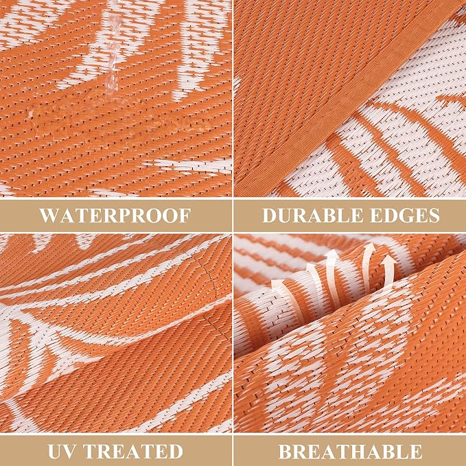 Pauwer Waterproof Outdoor Rug 8x10, Reversible Plastic Straw Patio Camping Rug - Image 3