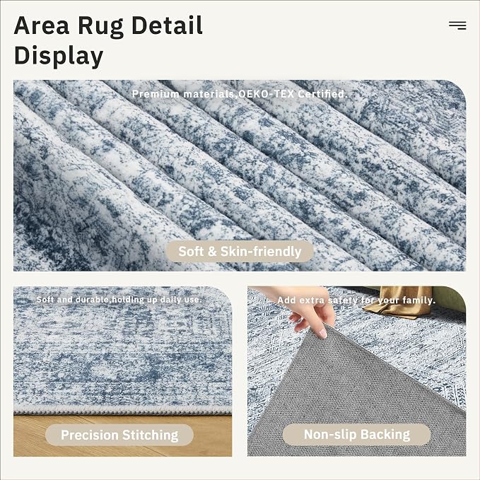 Soalmost 5x7 Area Rugs Blue Low Pile Indoor Washable Trendy Faded Style Rugs - Image 5