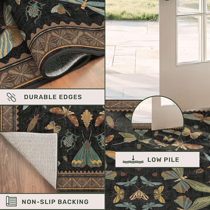 Green and Black 3x10 Wide Washable Runner Rugs - Image 5