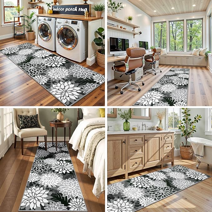2x6 Washable Runner Rug for Hallway Tropical Botanical Modern Floral Chenille - Image 7
