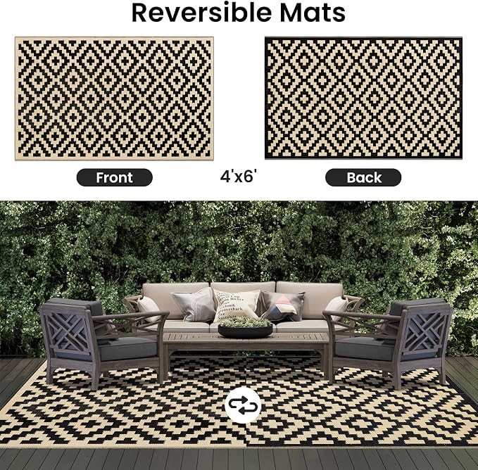 Smiry Waterproof Outdoor Rug 4x6 ft, Reversible Plastic Straw Patio Camping Rugs - Image 3