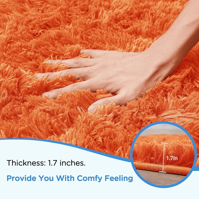 9x12 Orange Area Rugs for Living Room, Large Fluffy Shag Rug for Bedroom Nursery - Image 5