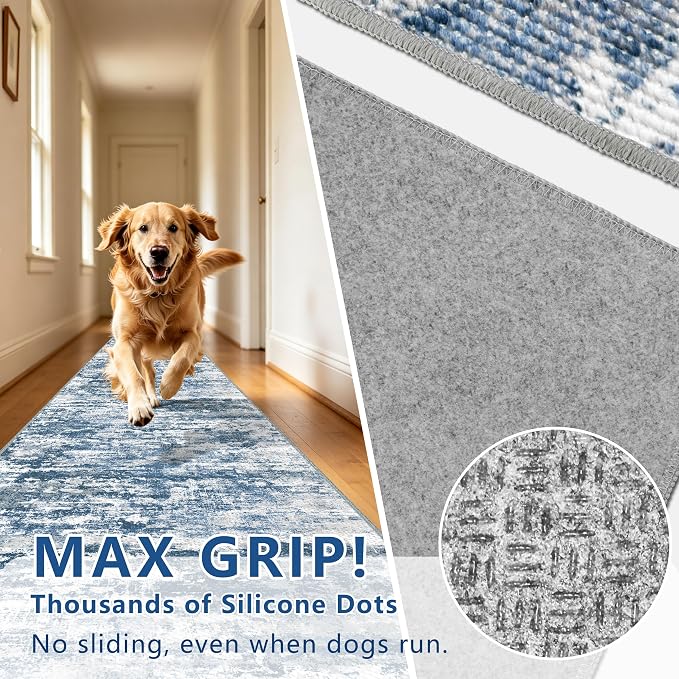 Runners for Hallways Ultra Non-Slip 2x8 Washable Kitchen Rug Abstract Tear and - Image 5