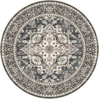 5ft Round Area Rug: Washable Vintage Neutral Soft Non Slip Thin Large Floor - Image 9