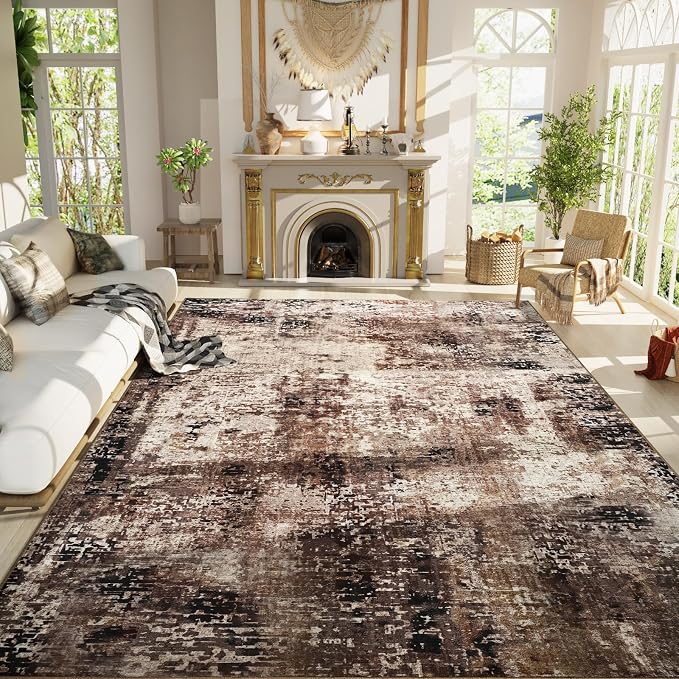 Ompaa Living Room Rug 8x10 Brown Area Rugs Machine Washable Abstract Coffee by OmpaaHomeDecor