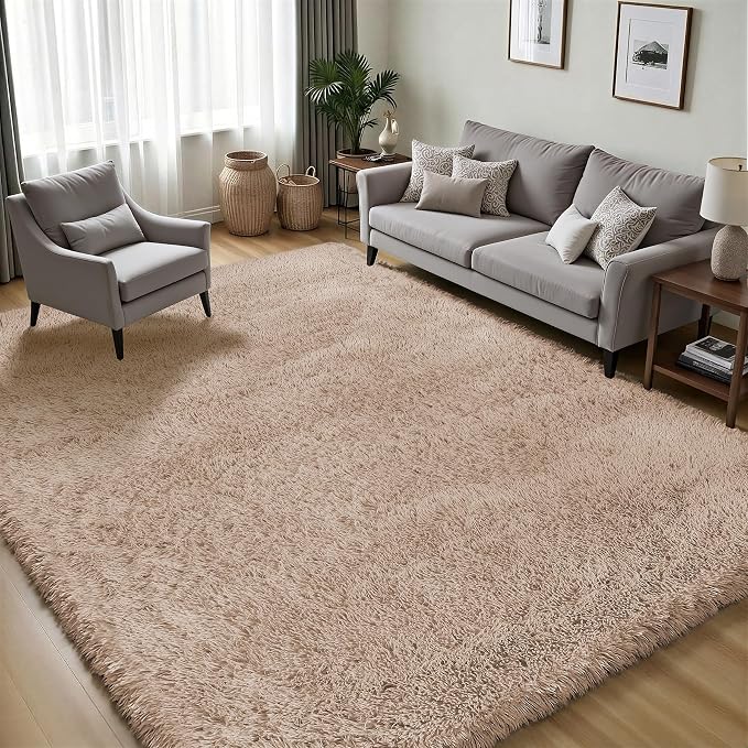 Area Rug for Living Room Bedroom: 5x7 Camel Soft Fluffy Shag Upgrade Non-Slip - Image 3