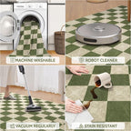 Washable Green Checkered Rug 5x7, Non-Slip Low Pile Area Rug - Image 5