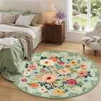 DUKINO Floral Round Rug, 4ft Washable Round Area Rug, Non Slip Indoor Low Pile - Image 3