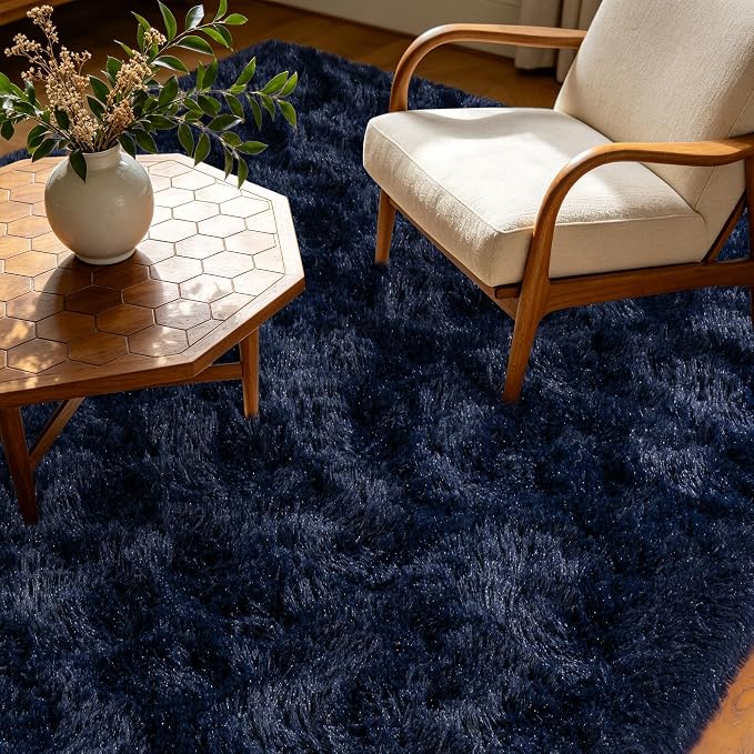 Navy Blue Rug for Living Room, 6x9 Large Fluffy Area Rugs for Bedroom, Soft - Image 9