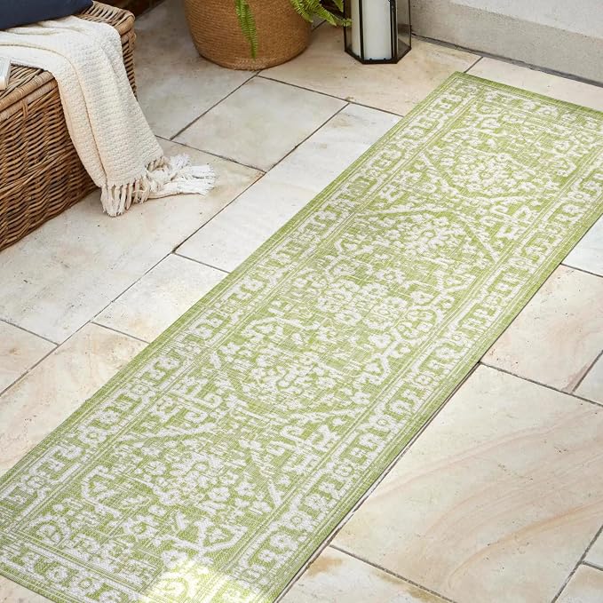 JONATHAN Y Boho Medallion Indoor Outdoor Runner Rug 2X8 Green/Cream, Malta - Image 3