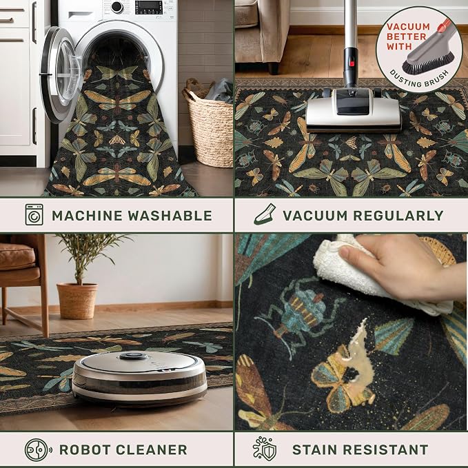 Green and Black 3x10 Wide Washable Runner Rugs - Image 4