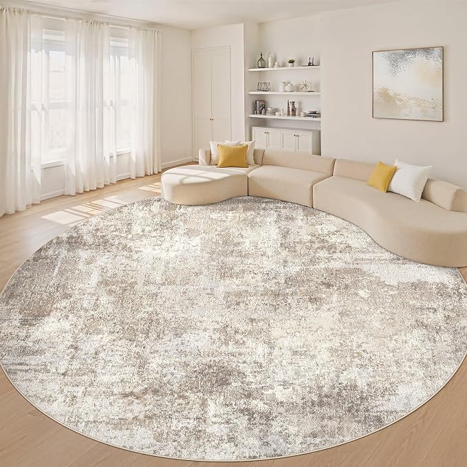 10ft Round Rug Living Room Rugs: 10x10 Washable Circle Large Abstract Modern by LOONGRUG
