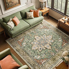 RELEANY Area Rugs Square 6ft Washable Non-Slip, Floral Vintage Distress by RELEANY