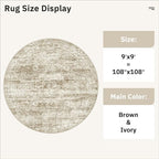 Soalmost 9x9 Brown Round Rug 9ft Living Room Circle Rug Vintage Round Area Rug - Image 5