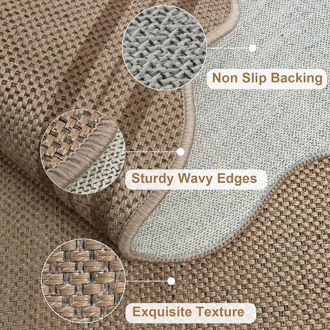 Modern Easy Jute 4x6 Outdoor Patio Rug, Washable Indoor Brown Kitchen Rugs - Image 4