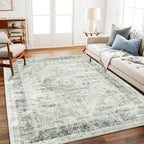 CHAMPLANT Area Rug 5'x7' Washable Rug Floral Green Vintage Traditional Floor by CHAMPLANT