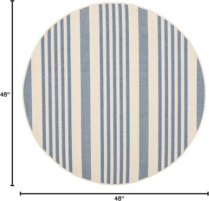SAFAVIEH Courtyard Collection 4' Round Beige/Blue CY6062 Stripe Indoor/ - Image 2