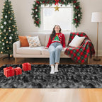 2x8 ft Plush High Pile Black Tie-Dyed Rug Fluffy Soft Runner Bedside Rug - Image 4