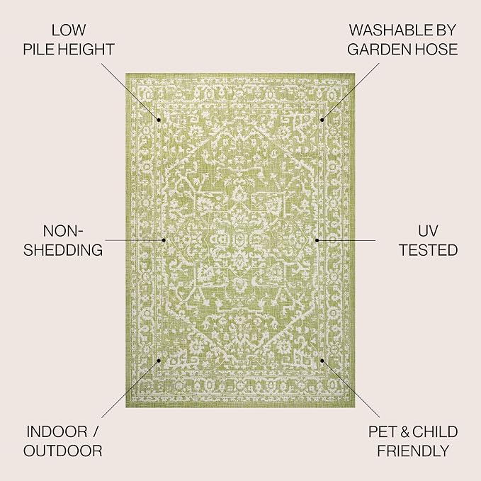 JONATHAN Y Boho Medallion Indoor Outdoor Square Area Rug 5X5 Green/Cream - Image 2