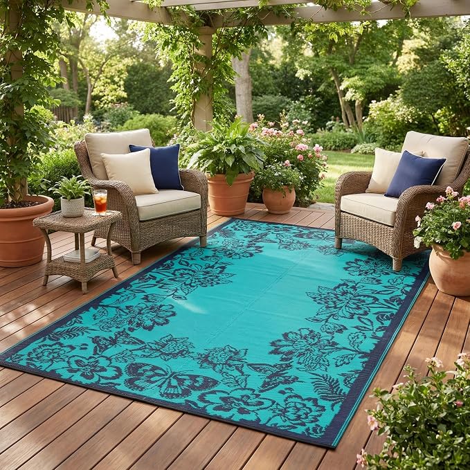 Garvee 5’x8’ Waterproof Patio Outdoor Rug, Outdoor Plastic Straw Rug - Image 2