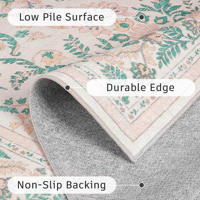 DCX 4x6 Pink Rug, Floral Rug for Girl’s Bedroom, Cute Soft Low Pile Non Slip - Image 7