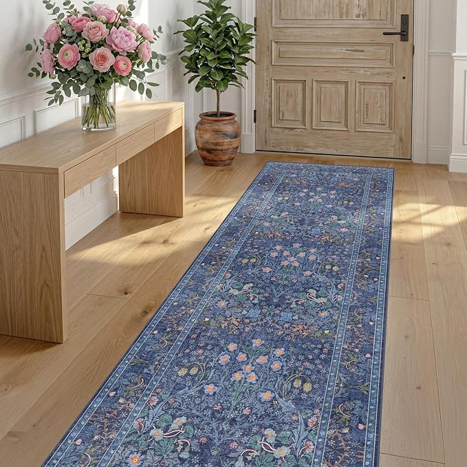 Dark Blue 2'6" x 8' Runners for Hallways Non Slip, Extra Long Floor Runner for by HazoHaus