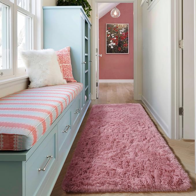 ONASAR Blush Runner Rugs for Bedroom Living Room, Fluffy 2x6 Bedside Hallway - Image 6