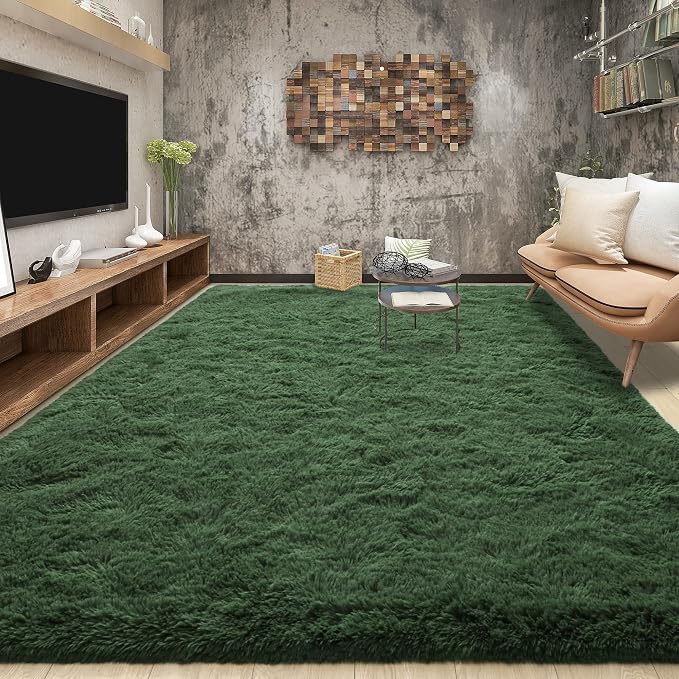 Tepook Fluffy Dark Green Rugs for Living Room Bedroom, 5x8 Soft Area Rug Forest - Image 3