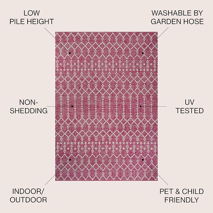 JONATHAN Y Moroccan Geometric Indoor Outdoor Area Rug 9X12 Fuchsia/Light Gray - Image 3