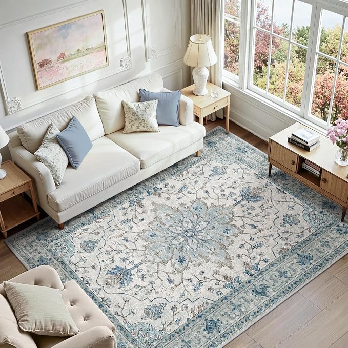 RELEANY Area Rugs 5'x7' Washable Non-Slip, Floral Vintage Distress Medallion - Image 3