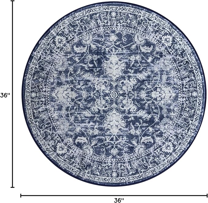 KILOCOCO Round Rug 3ft Vintage Floral Small Circle Rug Machine Washable - Image 2