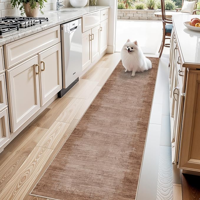 2x8 Washable Hallway Runner Rug – Non-Slip Modern Abstract Neutral Low-Pile by BYYVOORugsforYourHome