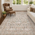 Moss Green 5x7 Washable Living Room Rug, Vintage Farmhouse Dining Room Rugs by Evyhood