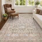Moss Green 5x7 Washable Living Room Rug, Vintage Farmhouse Dining Room Rugs by Evyhood