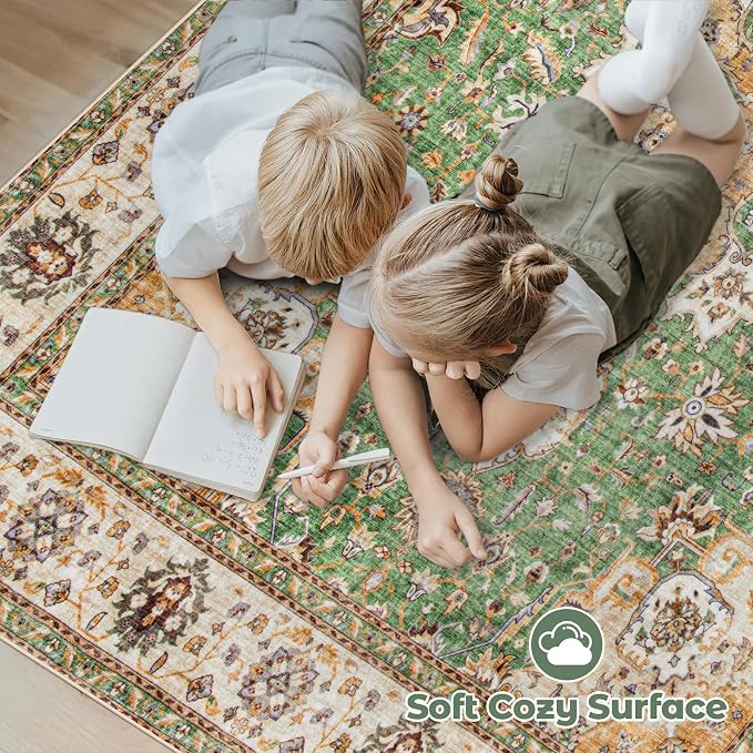 Area Rug 6x9 Washable Rug, Vintage Boho Medallion Rugs Non-Slip Soft Low Pile - Image 4