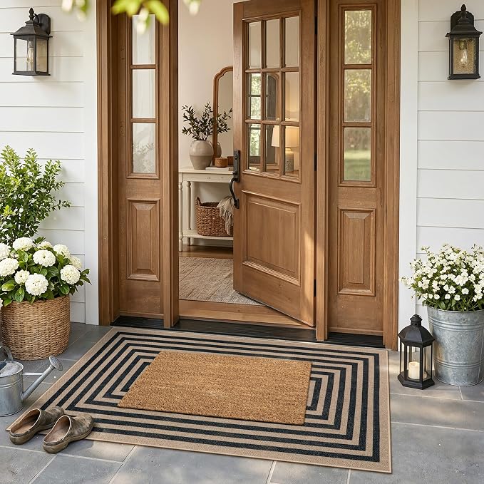Lahome Enfys Modern Geometric Easy Jute Outdoor Rug, 3x5 Black Washable Kitchen - Image 2