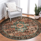 Moynesa Ultra-Thin Washable Round Rug - 3Ft Brown Entryway Rug Low Pile by Moynesa