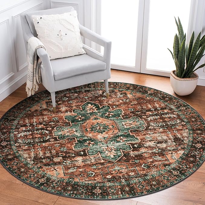 Moynesa Ultra-Thin Washable Round Rug - 3Ft Brown Entryway Rug Low Pile by Moynesa