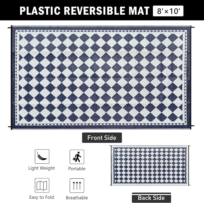 HUGEAR Outdoor Waterproof Rug 8'x10' Plastic Straw Rugs Washable Reversible - Image 2