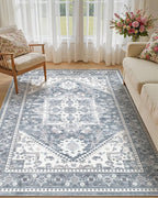 6x9 Vintage Area Rug: Washable Neutral Soft Non Slip Thin Large Floor Carpet by MICGEEK