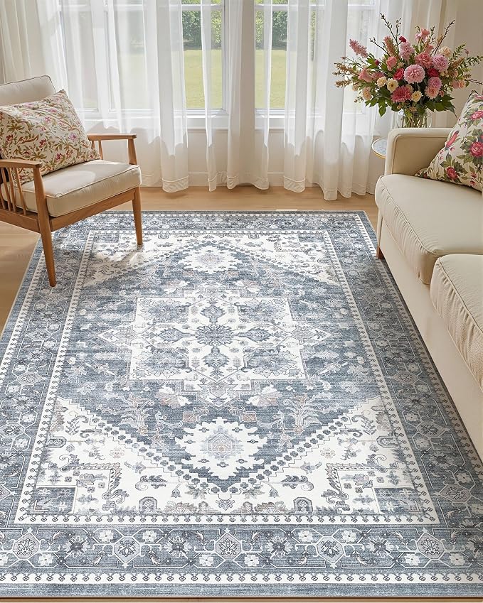5x8 Vintage Area Rug: Washable Neutral Soft Non Slip Thin Large Floor Carpet by MICGEEK