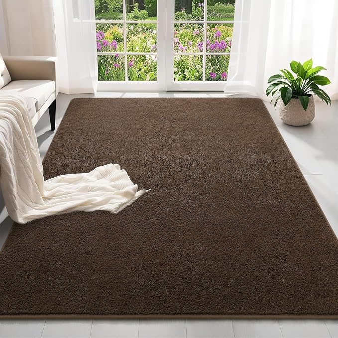 6x9 Feet Brown Area Rugs for Bedroom, Indoor Washable Memory Foam Rug for - Image 2