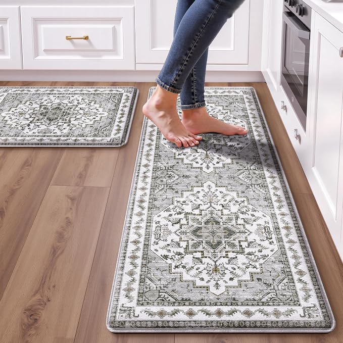Boho Kitchen Mats for Floor 2 Piece Set Anti Fatigue Cushioned PVC Kitchen Rugs by tubeamin