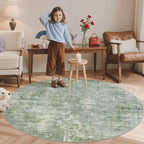 Soalmost 6x6 Green/Ivory Round Rug 6ft Living Room Circle Rug Vintage Round - Image 3